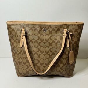 COACH Peyton Signature Zip Top Tote– F28365 Light Khaki/Tan